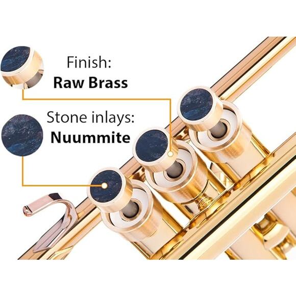 Yamaha Raw Brass Trumpet Custom Finger Buttons W Nuummite stone inlays. KGUBrass - Picture 3 of 8